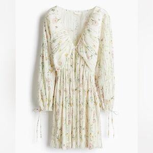 H&M Floral Long Sleeve Dress - Cream and Pink